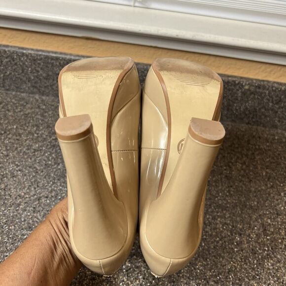 Michael Kors Womens Sz 7M Beige Patent Leather Ultra High Heels Slip On Platform - Picture 7 of 10